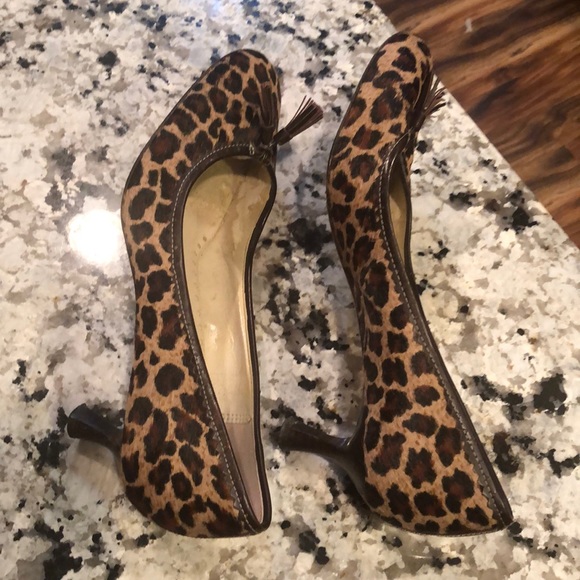 Joan & David Leather leopard print heels size 8 M - Picture 6 of 11